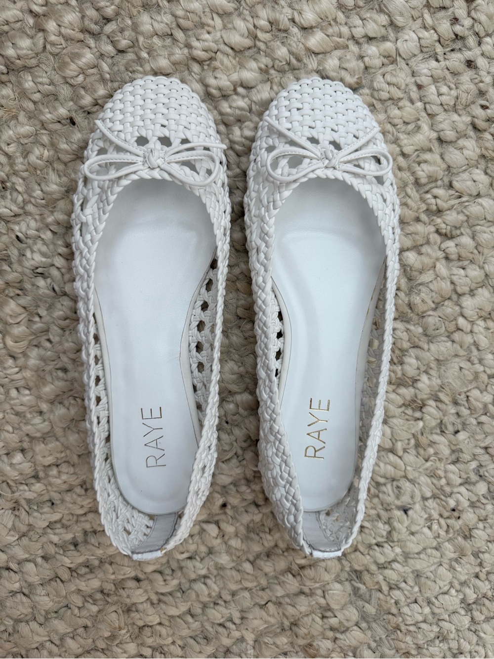 RAYE White Woven Bow Ballet Flats